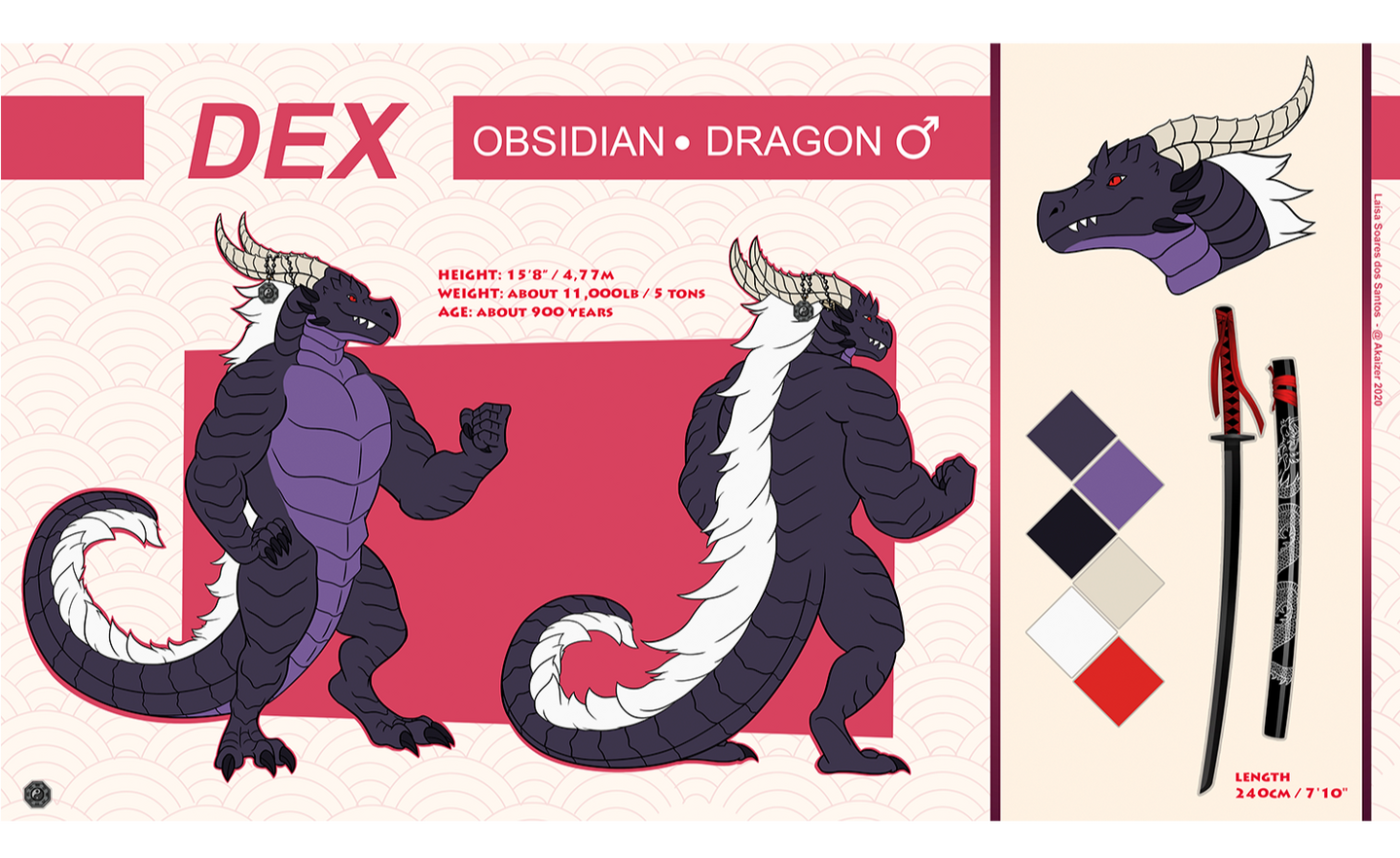 Ref sheet of a furry purple dragon